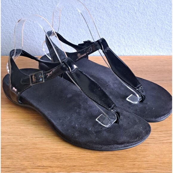 Vionic Paden Women’s Size 8 Black Patent T-Strap Ankle Strap Sandals - Picture 1 of 10